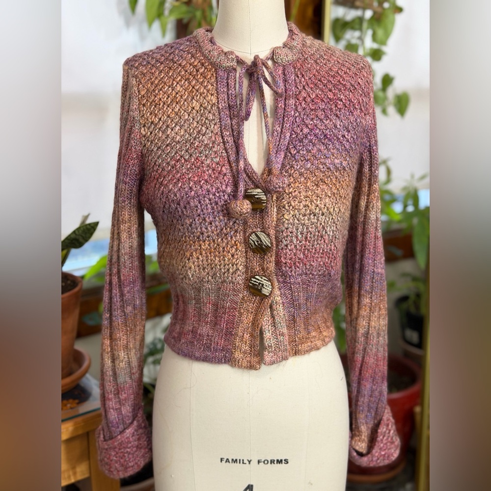 ONE GIRL WHO Mohair Wool Blend Cardigan Chunky Cropped Retro Chic Cozy